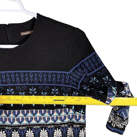 J McLaughlin XL Black Blue Fair Isle Nordic Print Midi Shift Dress 3/4 Sleeves - Picture 10 of 16